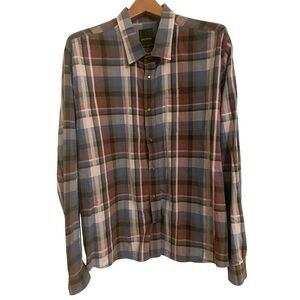 Prana Men’s Plaid Long Sleeve Pearl Snap Pocket Organic Cotton Shirt Size XL